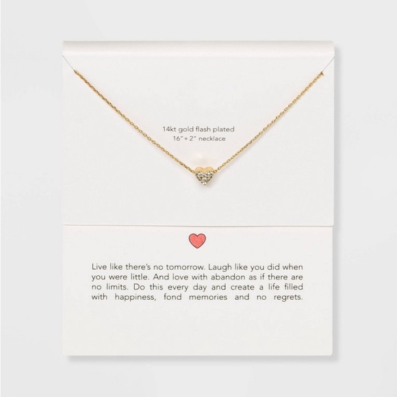 Sterling Silver Gold Dipped Cubic Zirconia Heart Chain Necklace NWT - Picture 5 of 8